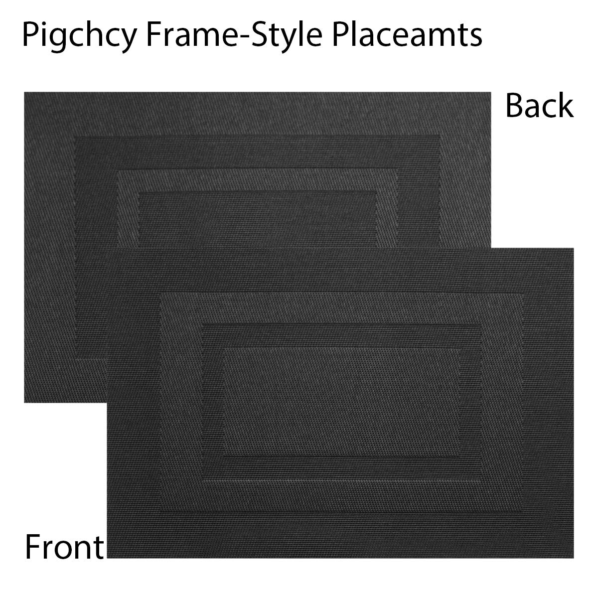PIGCHCY Placemats Set of 8 Washable Durable Placemat Vinyl Heat Resistant Non-Slip Table Mats Indoor Outdoor (Pure Black)
