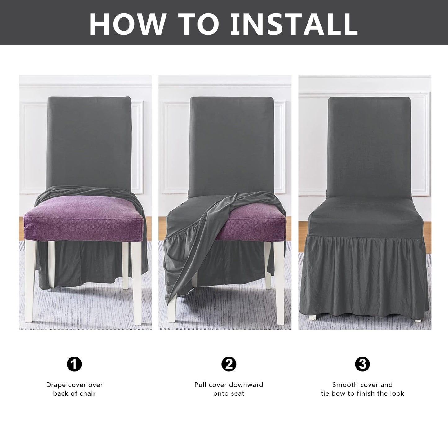 molasofa Chair Covers for Dining Room Set of 2 Stretch Chair Slipcovers with Skirt for Kitchen Seat Protectors Wedding Banquet Decor Kids Pets Spandex Fabric Washable (2pcs, Light Grey)