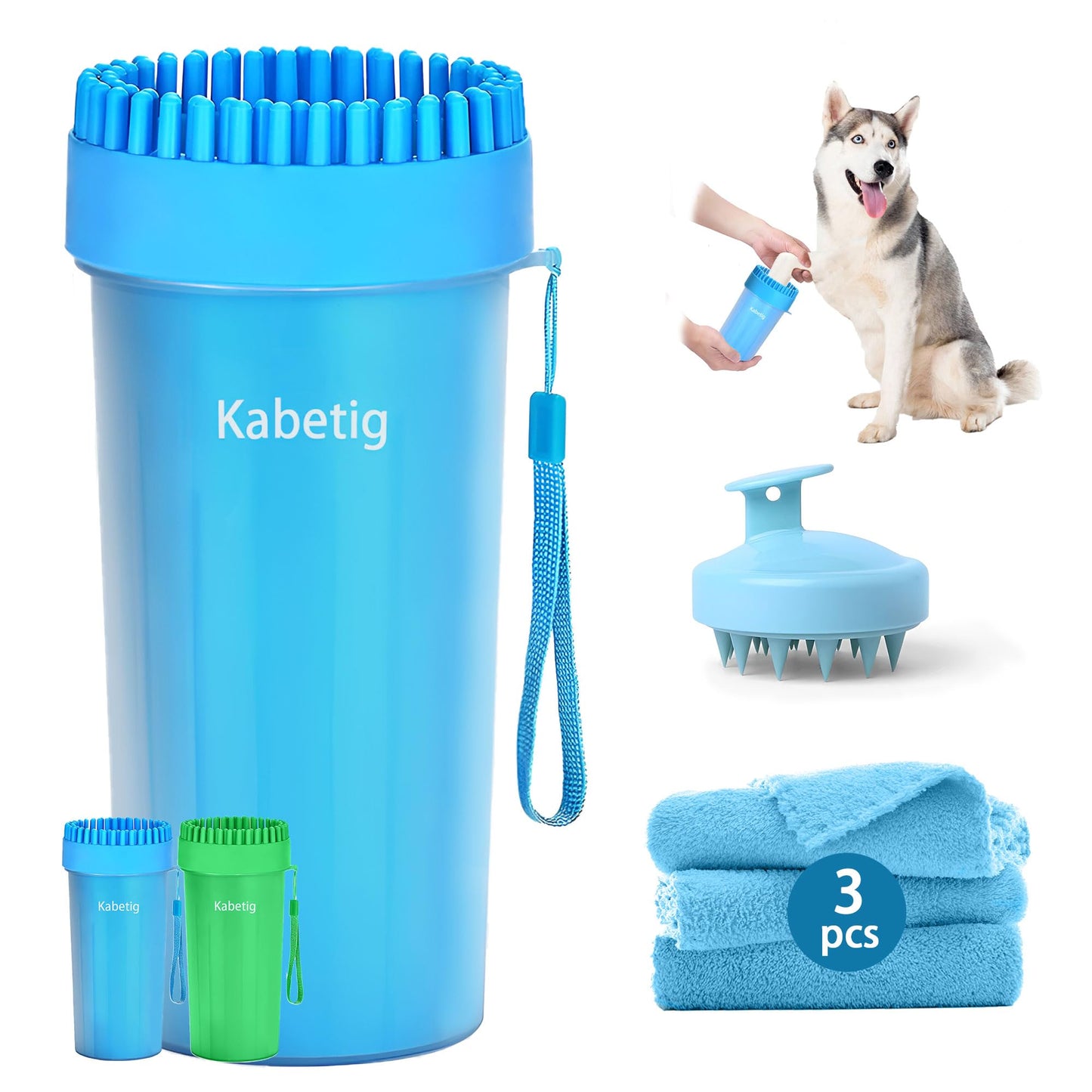 Kabetig Dog Paw Cleaner & Washer for Large/Extra Large Breeds - Muddy Paws Easy Cleaning Cup for Big Dogs - Includes 3 Absorbent Towels(Blue)