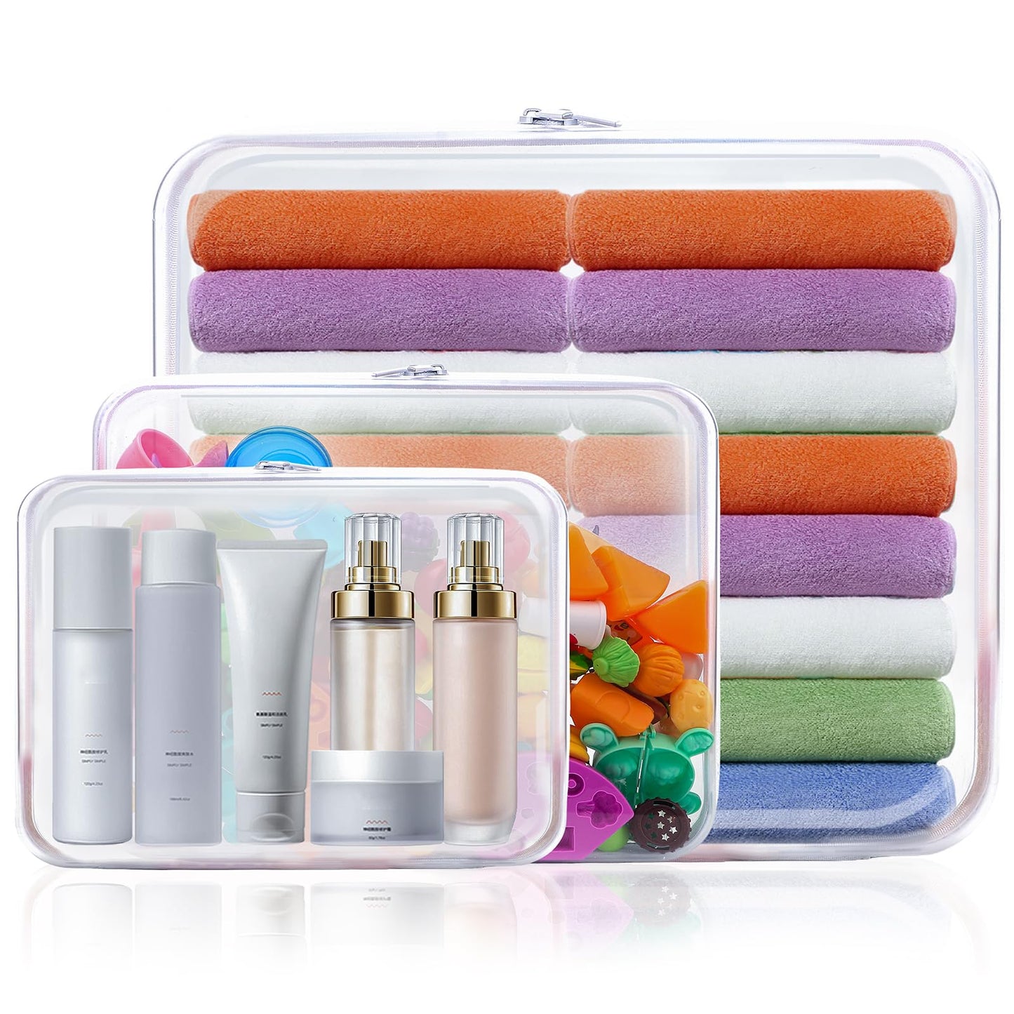 AOBOPLE Clear Hard Shell Zipper Case,Large Toy Storage Bags,Reusable Hard Shell Plastic Board Game Storage,Clear Zipper Case Travel Waterproof Organizer Bags for Snacks Toy Intimate