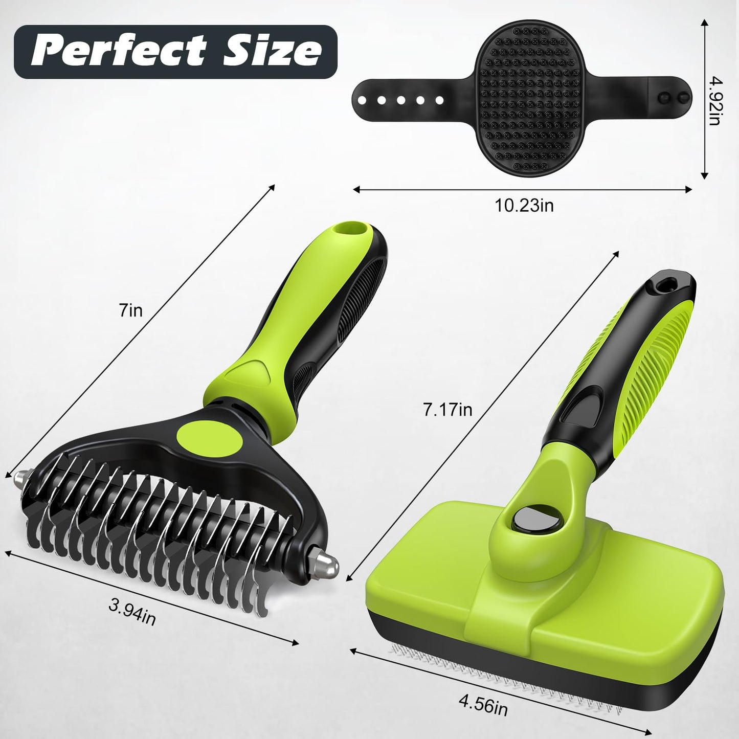 Augwind 3PCS Self Cleaning Slicker Brush & Pet Grooming Rake & Bath Brush for Dogs and Cats | Skin Friendly Deshedding Grooming Tool & Double-Sided Dematting Tool | Premium Pet Supplies (Green Black)