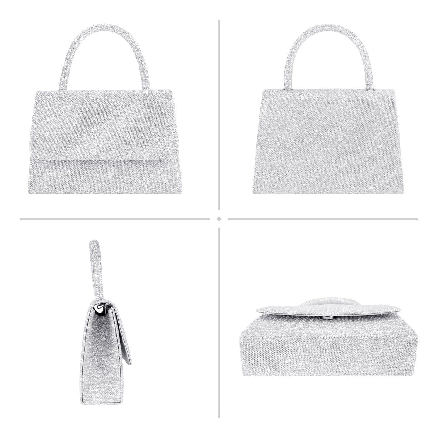 Larcenciel Women's Evening Handbags, Glitter Top Handle Evening Purse w/Chain, Silver Ladies Sequins Shoulder Crossbody Bag, Chic Guest Clutch for Party Prom Wedding Cocktail Club Dating,7.9x2.2x5.3in