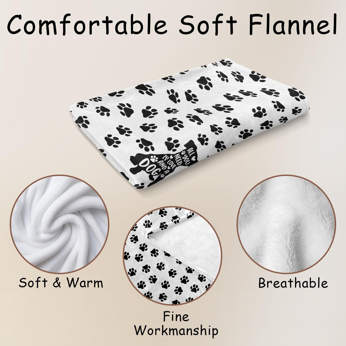 HIWX Paw Print Dog Blanket – Soft Throw for Dog Moms, Gift Idea for Pet Owners, Cozy Blanket for Couch or Bed, 50x60 Inches