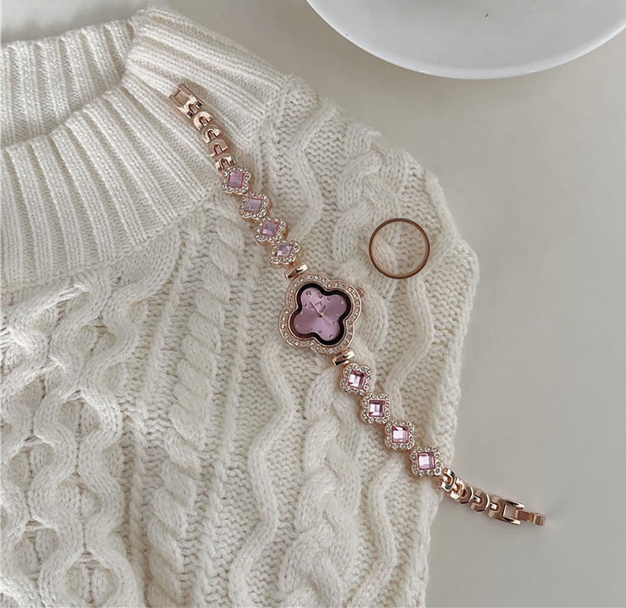 ADSBIAOYE Luxury Women Wrist Watches Unique Rose Gold Diamond Bracelet Watch Fashion Dress Quartz Watches for Women Gift (01 Pink)