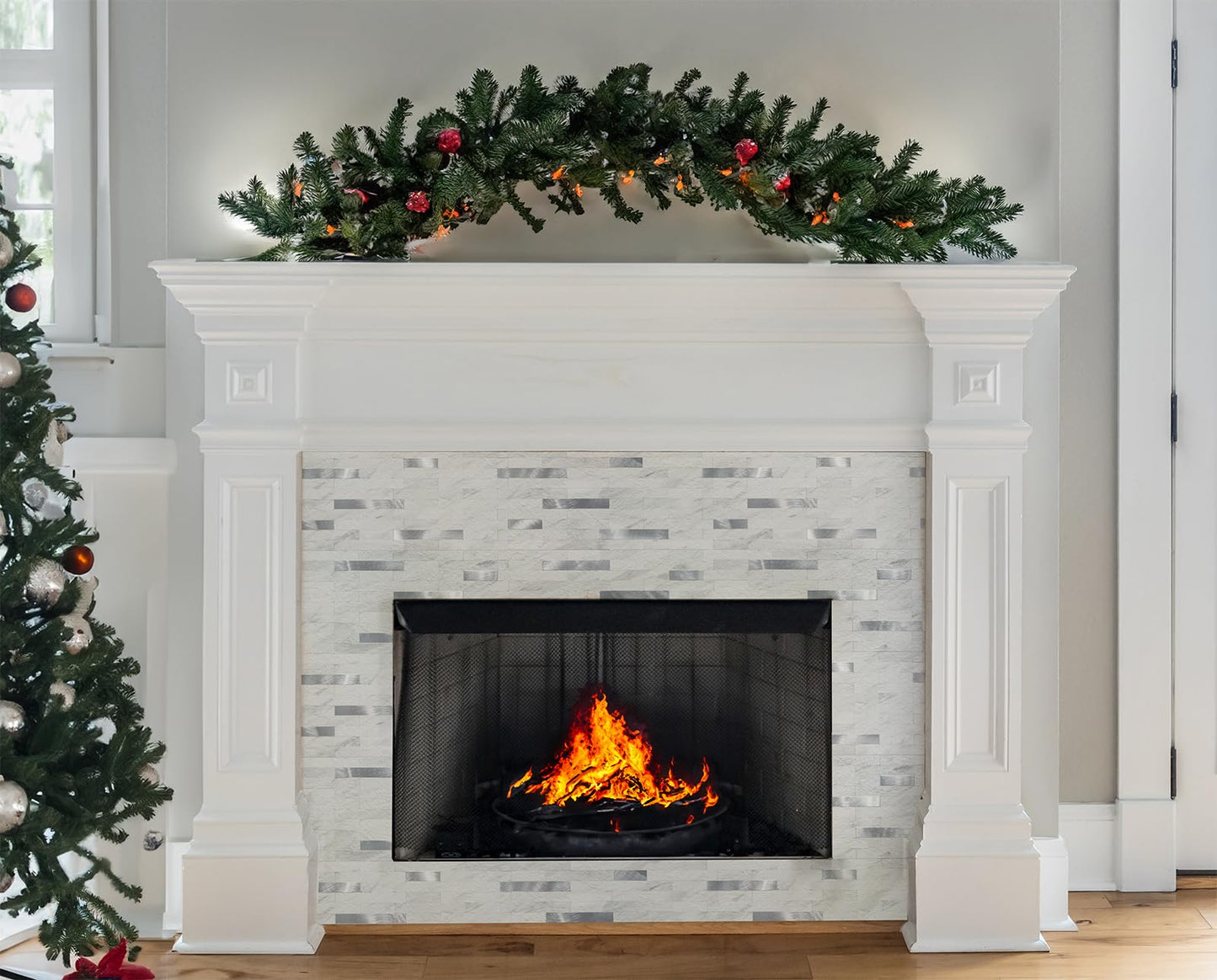 StyloVue 2 Sheets Peel and Stick Backsplash for Kitchen, White Marble with Metal Silver Look Stick on Tile Upgrade Your Kitchen Backsplash, RV, Fireplace