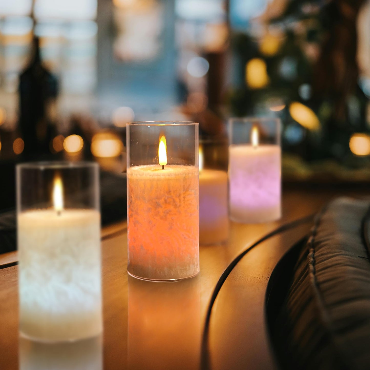 NICEME 12 Multi Colored Flickering LED Flameless Candles with Remote Control Timer Color Changing Candles Real Wax Battery Operated Candles with Flickering Flame Crystal Texture Design, D3”xH4 5 6”