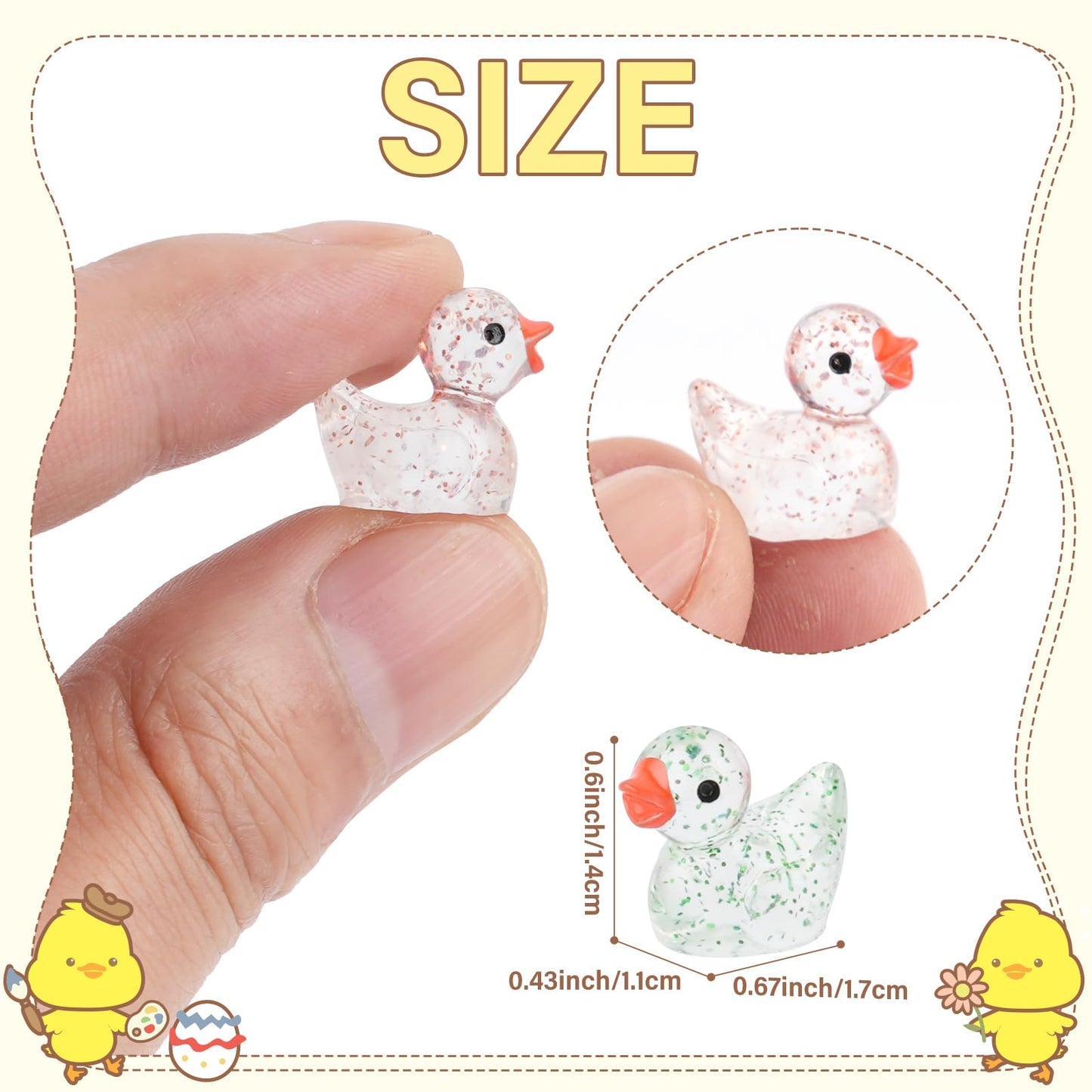 YsesoAi 100Pcs Glitter Mini Resin Ducks, Tiny Ducks Figurines Bulk for Miniature Dollhouse Decor Accessories Garden Aquarium Potted DIY Ornament Charms Office Classroom Activity to Hide Party Toys