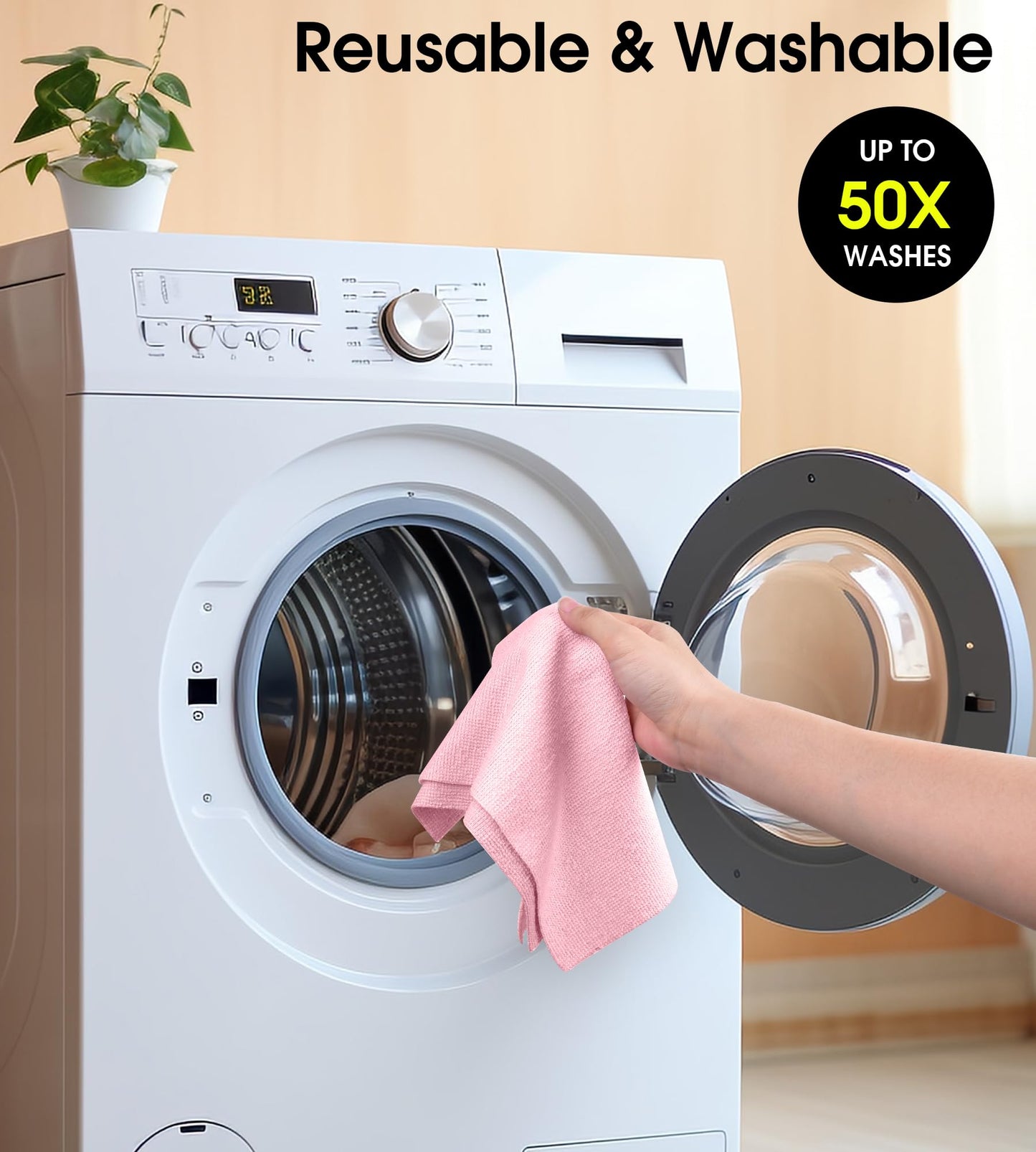 KitchLife Microfiber Cleaning Cloth Roll, 100 Pack - Tear-Away Towels, Lint-Free, Reusable, Washable for Kitchen, Car, Dishes, and Sensitive Surfaces (Pink)