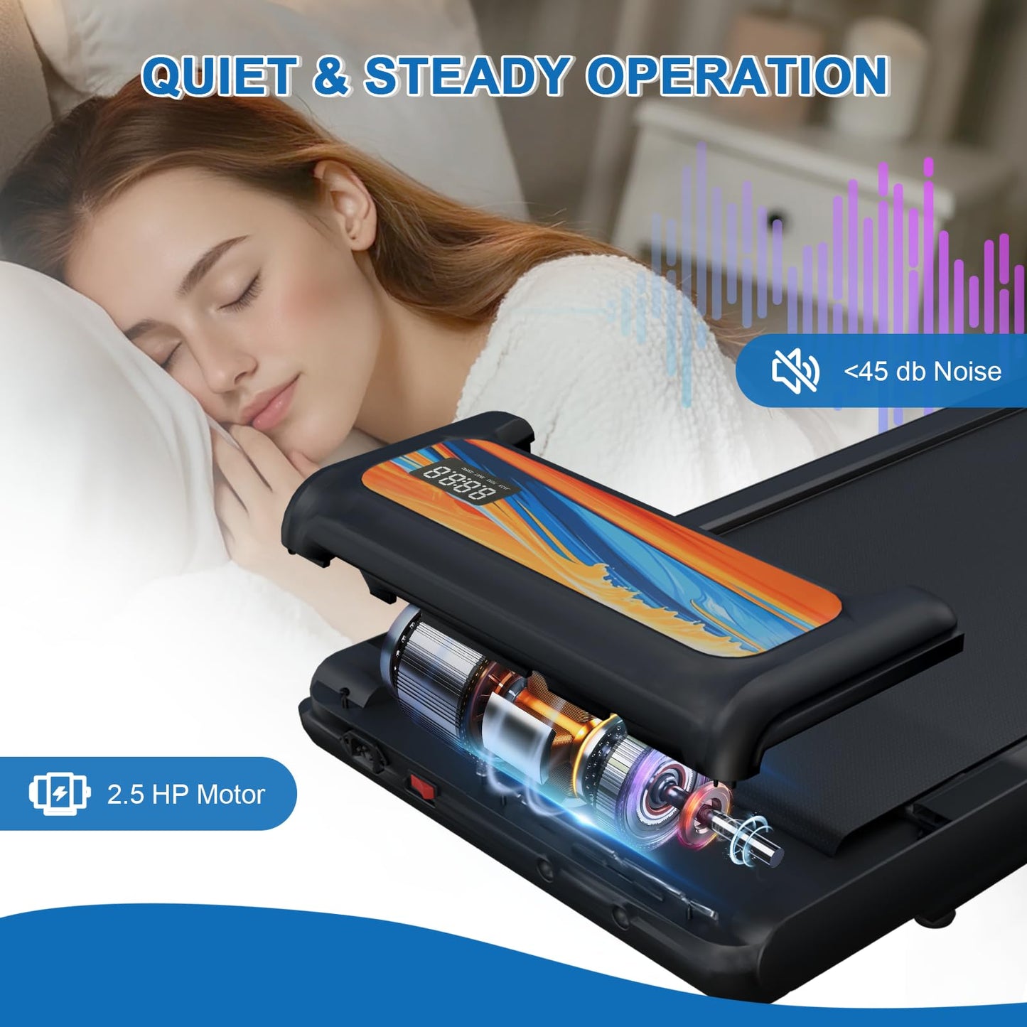 SEVOBAL Treadmill with Handles, Electric Treadmills for Home Small, Under Desk Treadmill with Remote Control LED Display, 2.5HP Walking Pad with Handle Bar, 270LBS Capacity, Orange