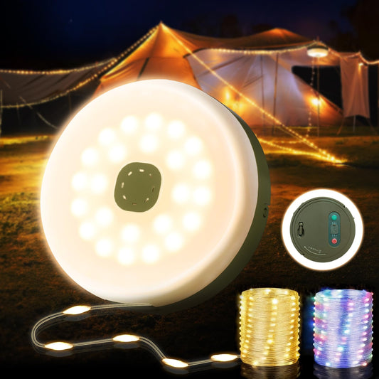 KUQIHUG Camping String Lights, 2 in 1 Quick Storage 32.8FT Rechargeable Tent Lights String with 8 Modes, Hanging Waterproof Portable LED Lamp for Outdoor Patio Awning Garden Party Essentials