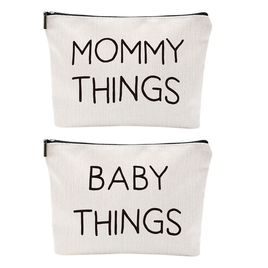 Mommy and Baby Bag Set Canvas Pouch Set Black Keepsake for New Mothers Travel Toiletry Bag for Baby Stuff, Mother's Day Gifts, Set of 2