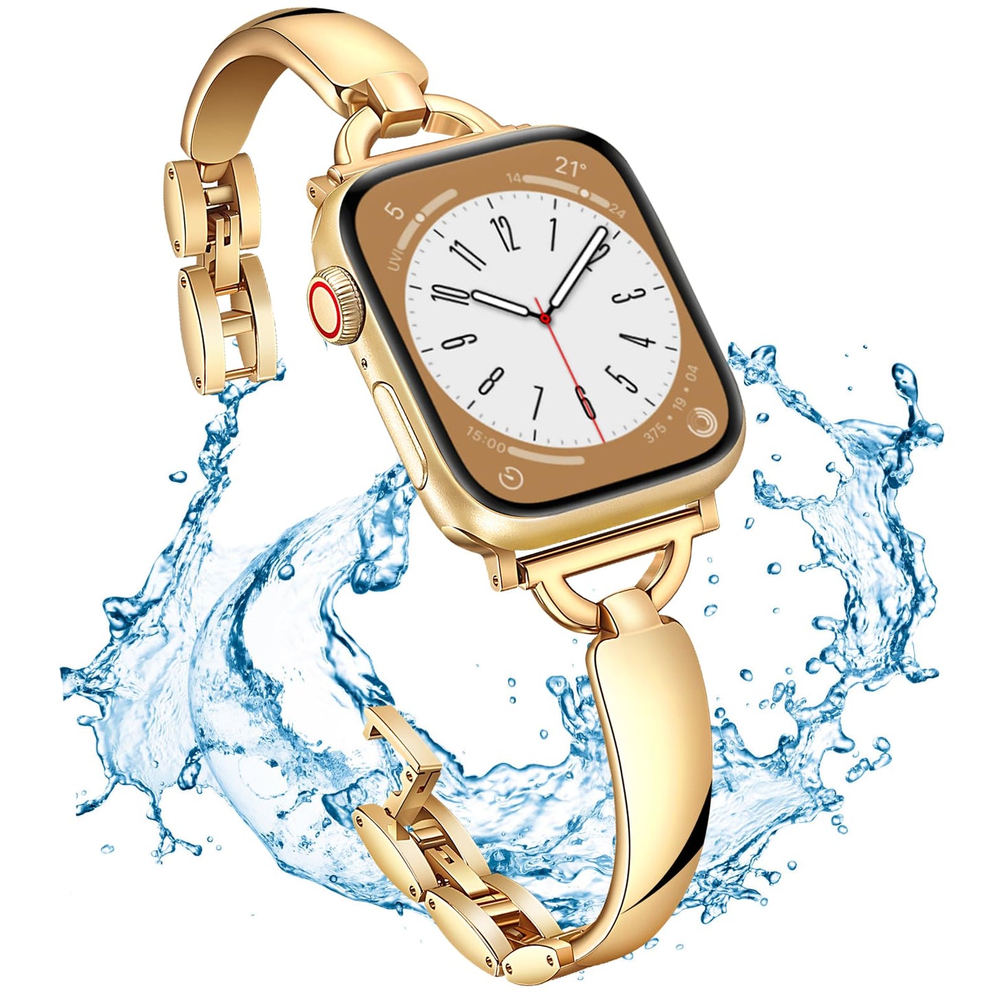 Jullstar Stainless Steel Band Compatible Apple Watch Bracelet Band Women Slim 38mm 40mm 41mm, Dressy Thin D-shape Metal Jewerly Bangle for iphone watch series ultra 8 7 6 5 4 3 2 1 Girl-gold38
