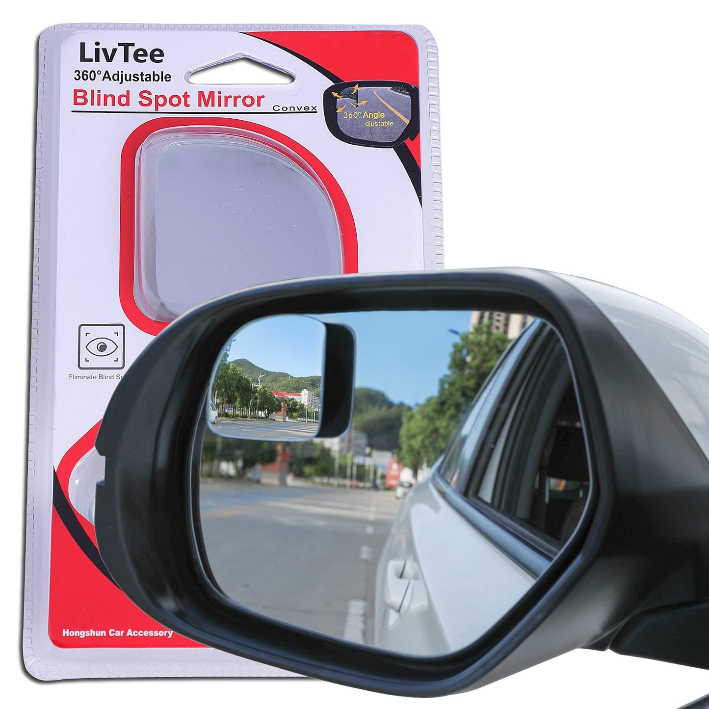LivTee Blind Spot Mirror, 2" Round HD Glass Frameless Convex Rear View Mirrors Exterior Accessories with Wide Angle Adjustable Stick for Car SUV and Trucks, Pack of 2