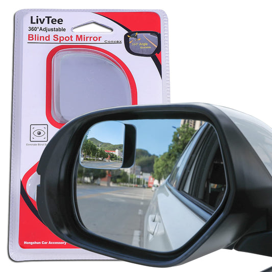 LivTee Blind Spot Mirror, 2" Round HD Glass Frameless Convex Rear View Mirrors Exterior Accessories with Wide Angle Adjustable Stick for Car SUV and Trucks, Pack of 2