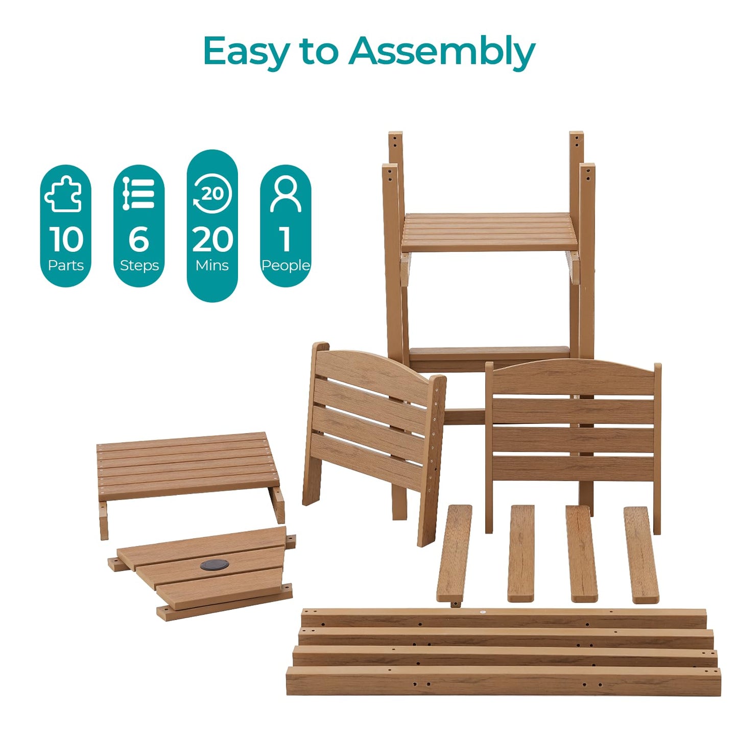 LuxaDomus Tall Adirondack Chairs Set of 2, Outdoor HDPS Adirondack Chair with Removable Tray, Balcony Chairs with Umbrella Hole, Weather Resistance Tall Patio Chairs for Deck Patio Pool Lawn, Teak