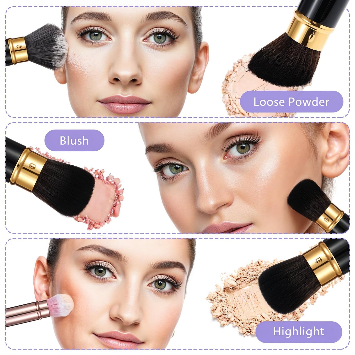 Grevosea Retractable Blusher Brush with Cover, 2 Pack Travel Makeup Brushes Kabuki Foundation Brush Extensible Face Blender Brush for Women Liquid Cream Foundation Concealer Blush Makeup Brush