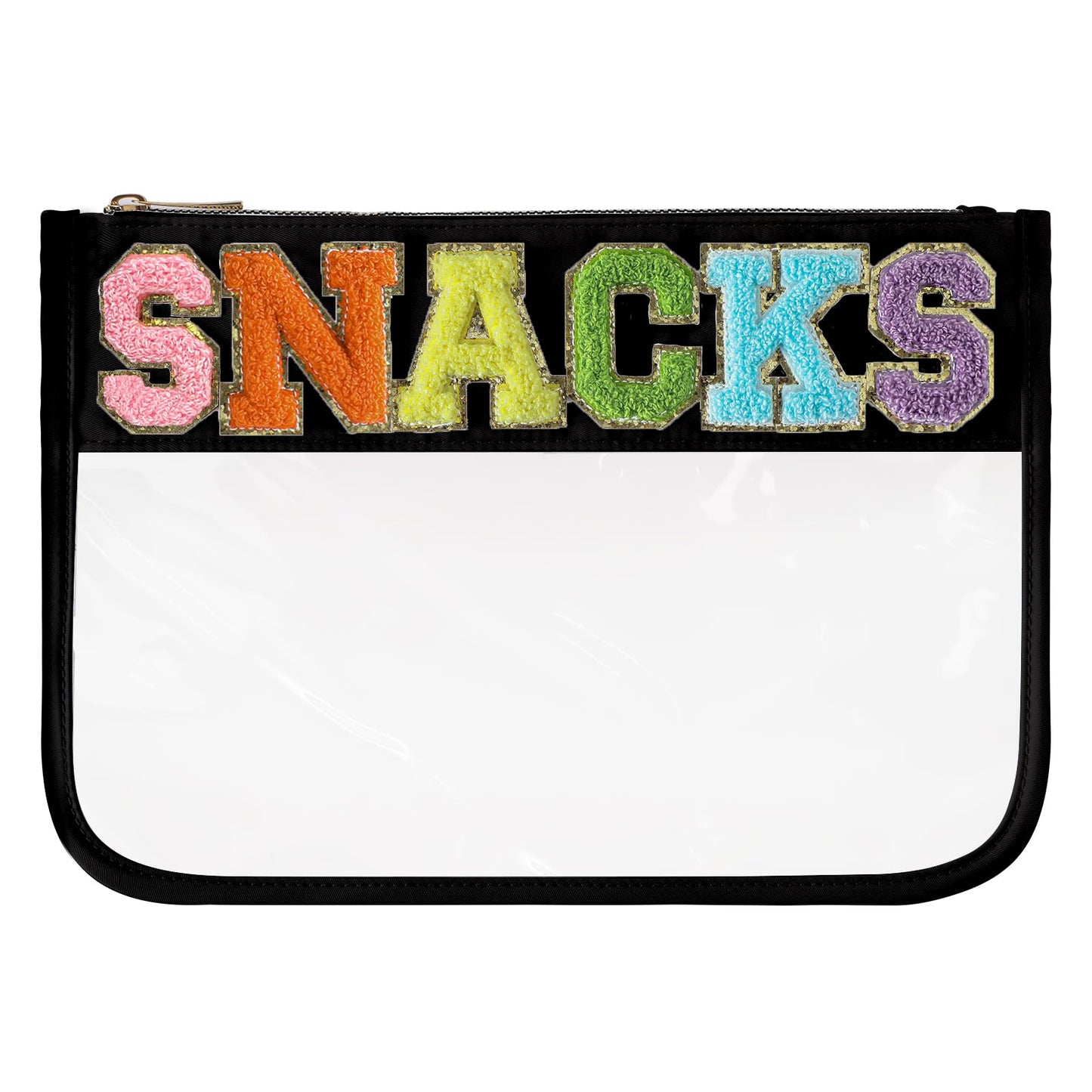 DYSHAYEN Chenille Letter Clear Zipper Pouch for Travel,Nylon Clear Cosmetic Bag,Makeup Travel Bag for Women Girls