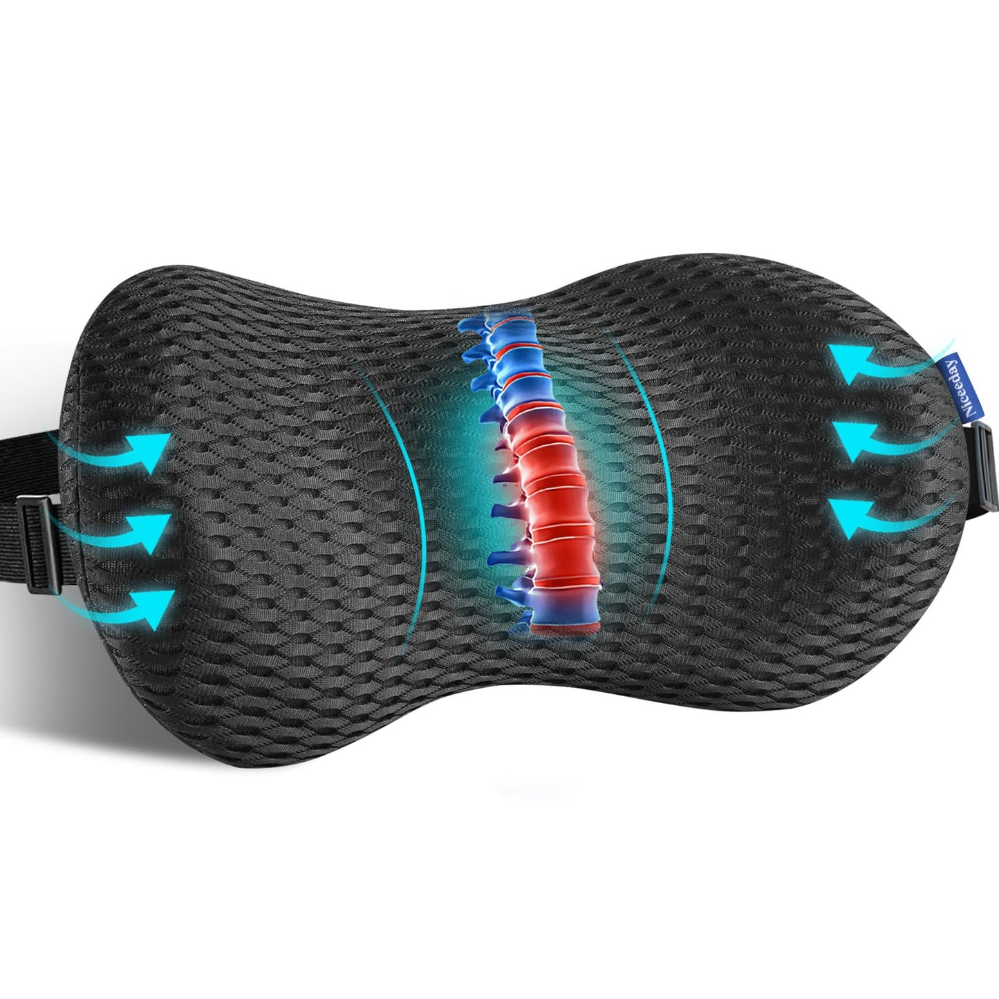 Lumbar Support Pillow for Office Chair Car, Gaming Chair Lower Back Pain Relief Memory Foam Cushion with 3D Mesh Cover Ergonomic Orthopedic Back Rest Lower Back Support