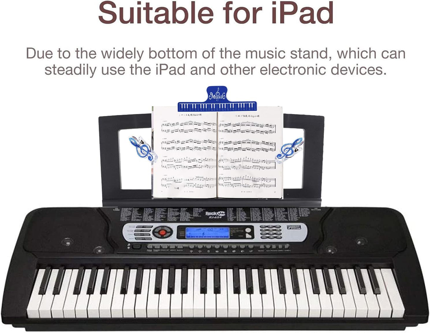 Konper Original Large Music Stand. Compatible with Yamaha PSR/YPT/KB/P/DGX Series Keyboard Music Score Stand, Keyboard Sheet Music Stand with 4 Music Book Clip