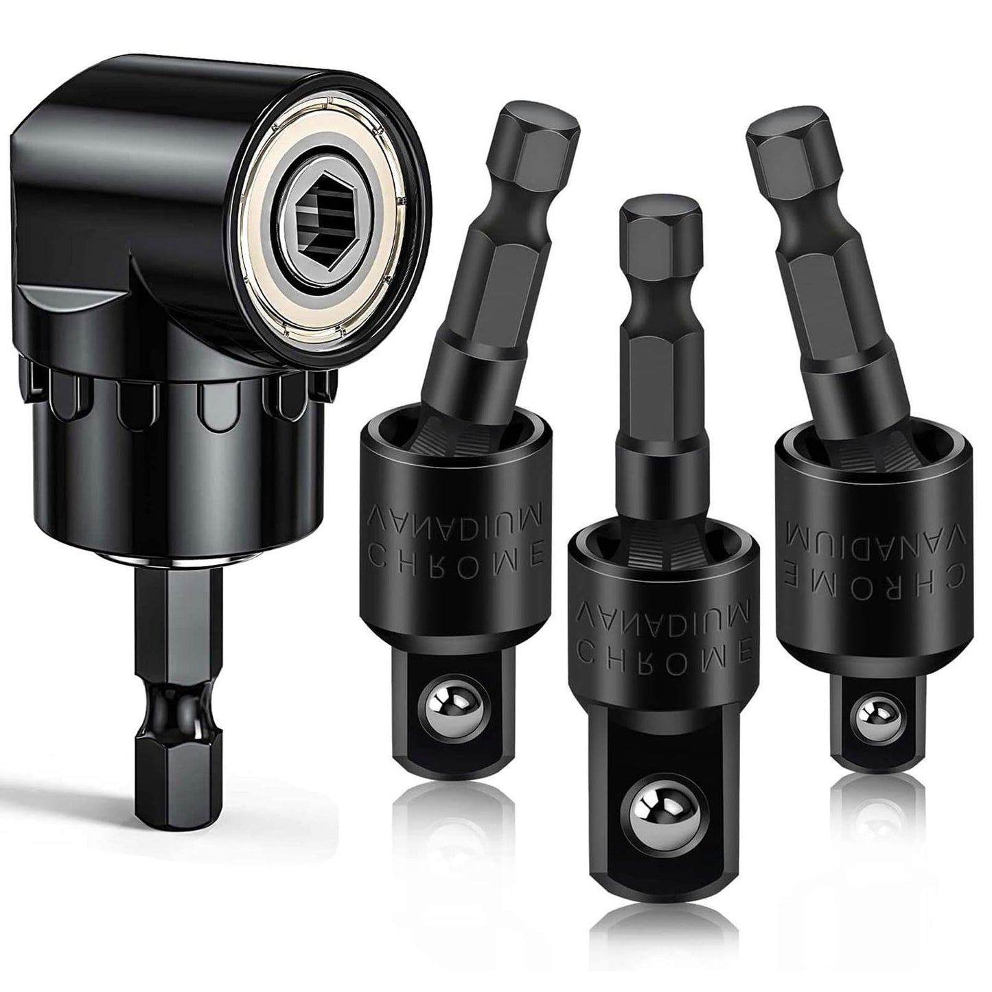 Flexible Drill Bit Extension Set with Right Angle Attachment, 360° Rotatable 1/4 3/8 1/2" Impact Grade Socket Adapter Sets for Cordless Drill & Screwdriver, Power Drill & Driver