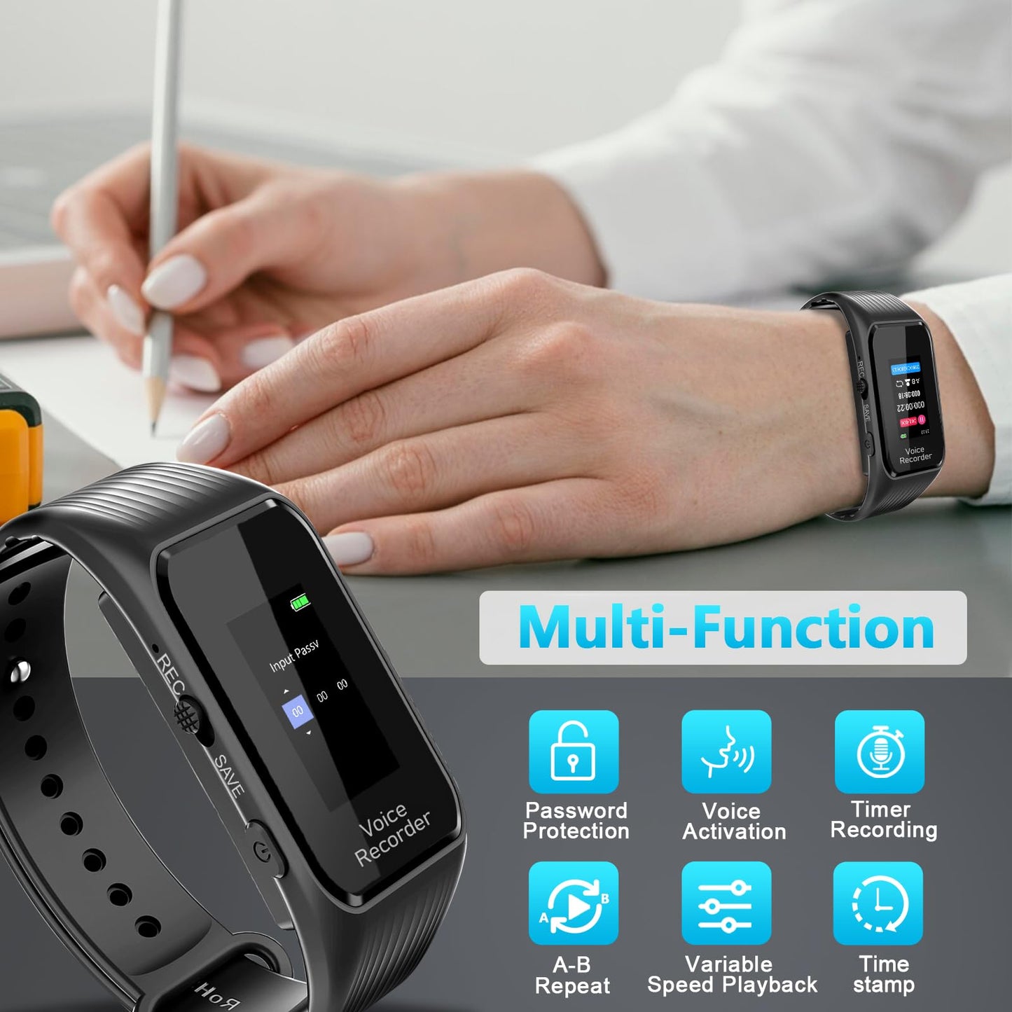 128GB Digital Voice Recorder with 8000 Hours Recording Capacity, Volorful Voice Activated Recorder with Playback, Password, Noise Reduction for Personal Meetings/Interviews/Classes