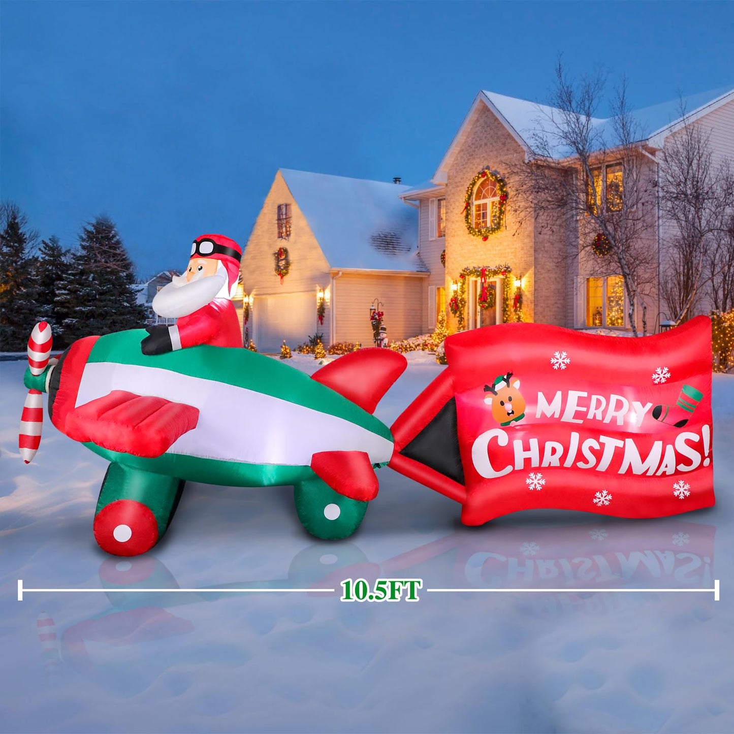 10.5 FT Christmas Inflatables Santa Claus on Animated Helicopter, Blow Up Santa Flying Airplane with Wishes, Giant Lighted Inflatable Outdoor Decorations for Xmas Yard Holiday Party Garden Lawn Decor