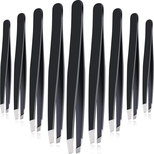 Mudder 12 Pcs Eyebrow Tweezers Set for Facial Hair Stainless Steel Slant Tip Tweezers in Bulk for Men and Women(Black)