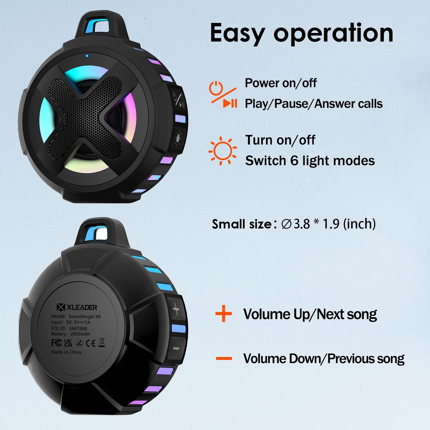 Upgraded, Portable Bluetooth Speaker, Certified IP67 Waterproof Shower Speaker, Silicone Case, 10W Powerful Bass, 24Hrs Playtime, Small, Floating, RGB Lights, Clip, for Pool Beach Kayak Travel Gifts