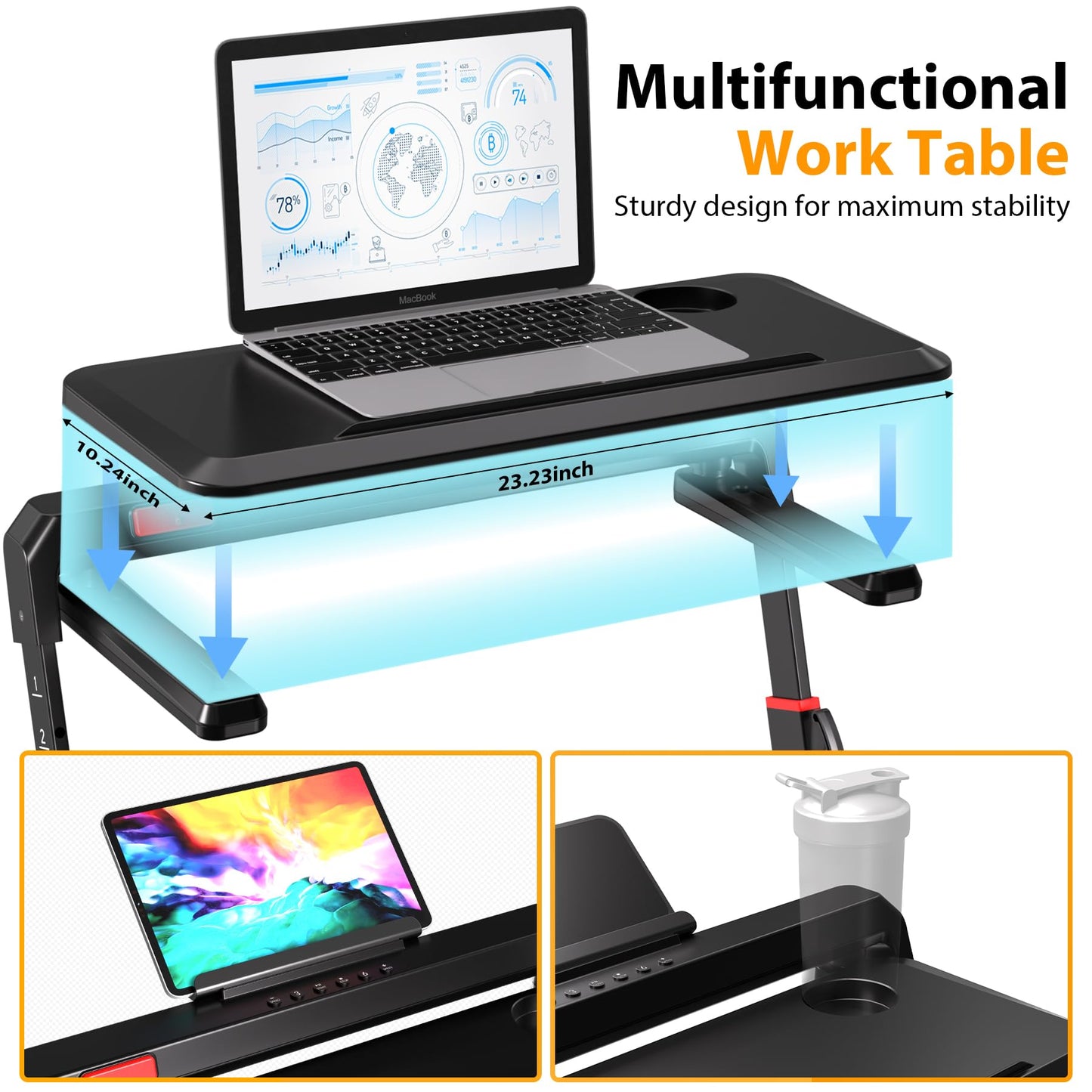 HiFast Walking Pad Treadmill, 3.0HP Under Desk Treadmills with Handle Bar and Incline, 300lbs Capacity with Removable Desk Workstation, Foldable Treadmill with Remote Control, APP for Home Office