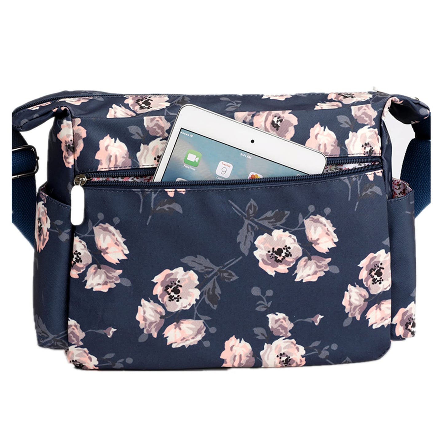 Wafybsre Cross-body Bag Women's Multi Pocket Nylon Messenger Bag Shoulder Bag Lightweight Travel Handbag (Monthly rose)