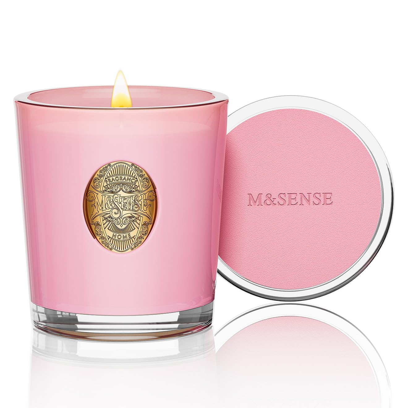 M&SENSE Natural Soy Candle| Peony Blush Pink | 10.2 oz, 55H Burn | Luxury Scented Candle for Relaxation, Gifting, Home Décor | for Bedroom, Office, Party