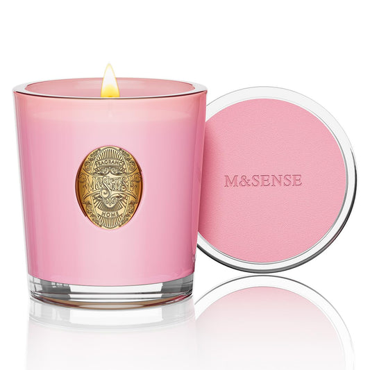 M&SENSE Natural Soy Candle| Peony Blush Pink | 10.2 oz, 55H Burn | Luxury Scented Candle for Relaxation, Gifting, Home Décor | for Bedroom, Office, Party