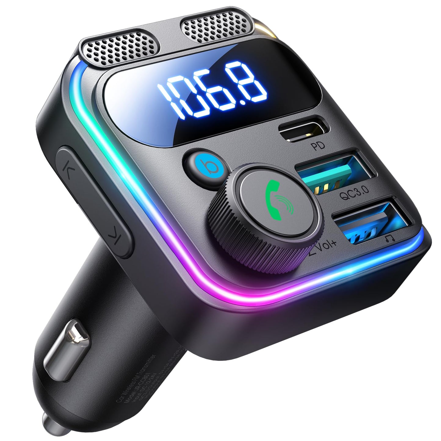 JOYROOM 81W Bluetooth 5.4 FM Transmitter Car Adapter PD & QC 3.0 USB C Car Charger Cigarette Lighter Adapter Hands-Free Calling Radio Support USB Drive [Stronger Dual Mics & HiFi Deep Bass Sound]