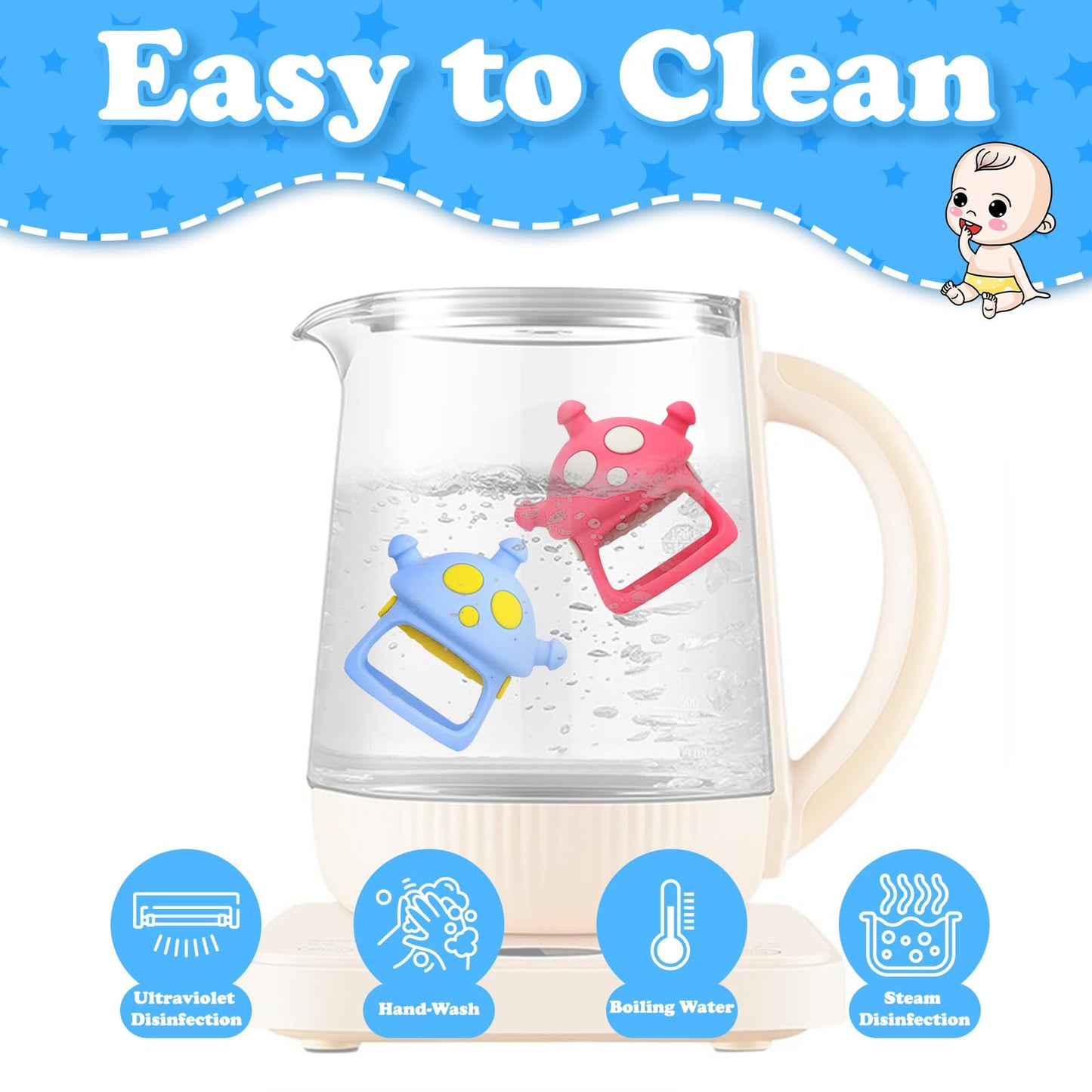 GUIGUZHJ Baby Teether Toys, 100% Silicone Baby Teether Mitten, Teething Glove Prevents Finger Sucking, Bite Toys Chew Toys for Babies Gum Relief, Pink