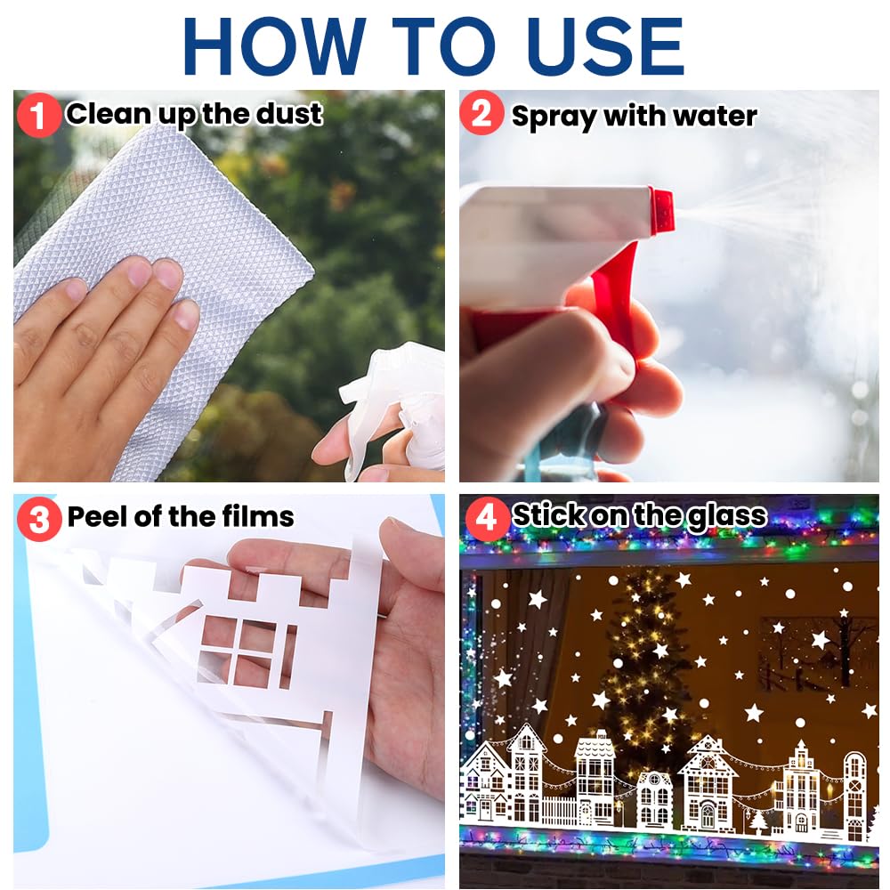 Vellibring 72" Christmas Window Clings - Winter House Decals, Simple Style Reusable Non-Adhesive Street Scene Border Stickers for Home, Cafe, Mall Glass Door, Christmas Decor