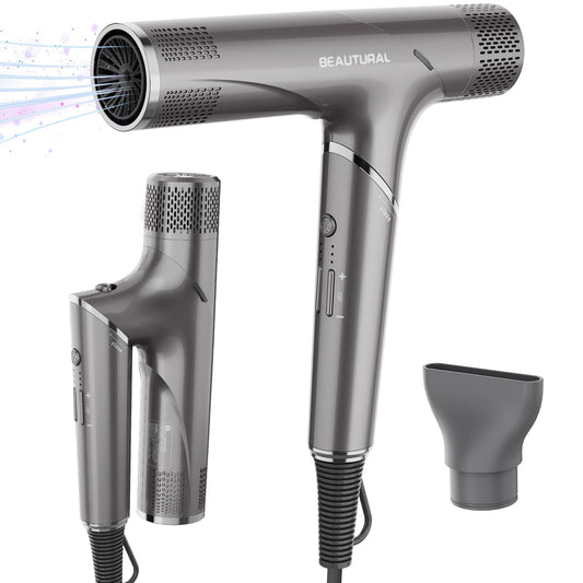 BEAUTURAL Hair Dryer, 1600W High-Speed Foldable Travel Blow Dryer, 110,000 RPM Brushless Motor Million Ionic for Fast Drying & Frizz Control, 3 Temps & 3 Speeds, Dual Voltage for Worldwide Use