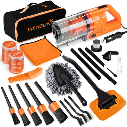 Viewsun 20PCS Car Cleaning Kit, Car Interior Detailing Kit with High Power Handheld Vacuum, Auto Detailing Drill Brush Set, Cleaning Gel, Complete Car Wash Kit Supplies for Deep Cleaning