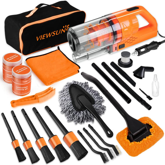 Viewsun 20PCS Car Cleaning Kit, Car Interior Detailing Kit with High Power Handheld Vacuum, Auto Detailing Drill Brush Set, Cleaning Gel, Complete Car Wash Kit Supplies for Deep Cleaning