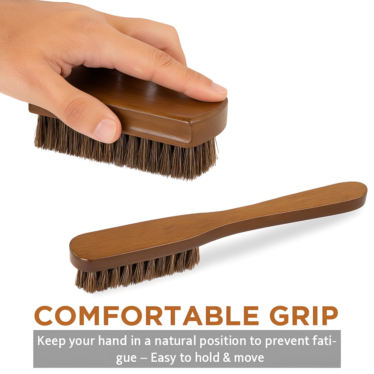 TAKAVU Leather & Upholstery Cleaning Brush Set, 100% Horse Hair Bristle, to Clean Car Seats & Leather Sofas, for Alcantara, Interiors, Furniture, Boots, Shoes, Bags and More