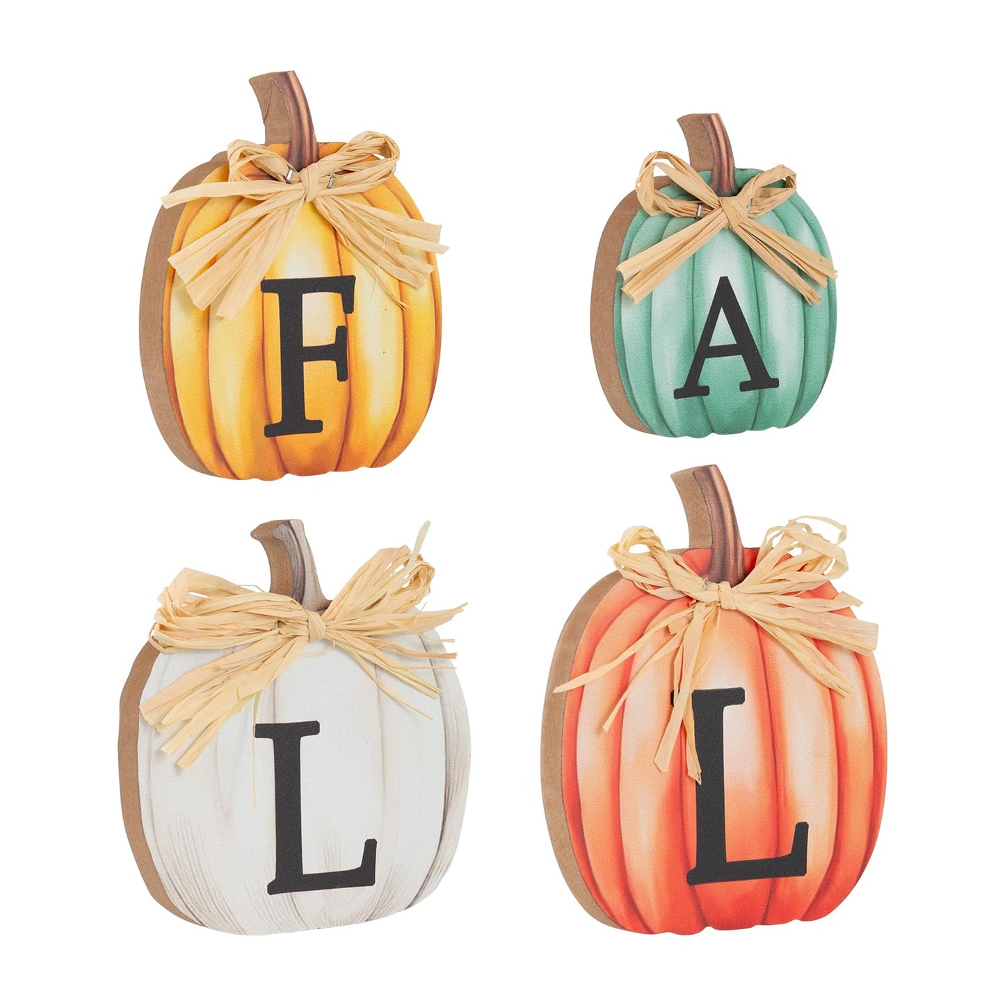 4 PCS Fall Pumpkin Wooden Signs Autumn Small Table Decoration Tiered Tray Pumpkin Tabletop Decor for Thanksgiving Home Kitchen Harvest Party Decor
