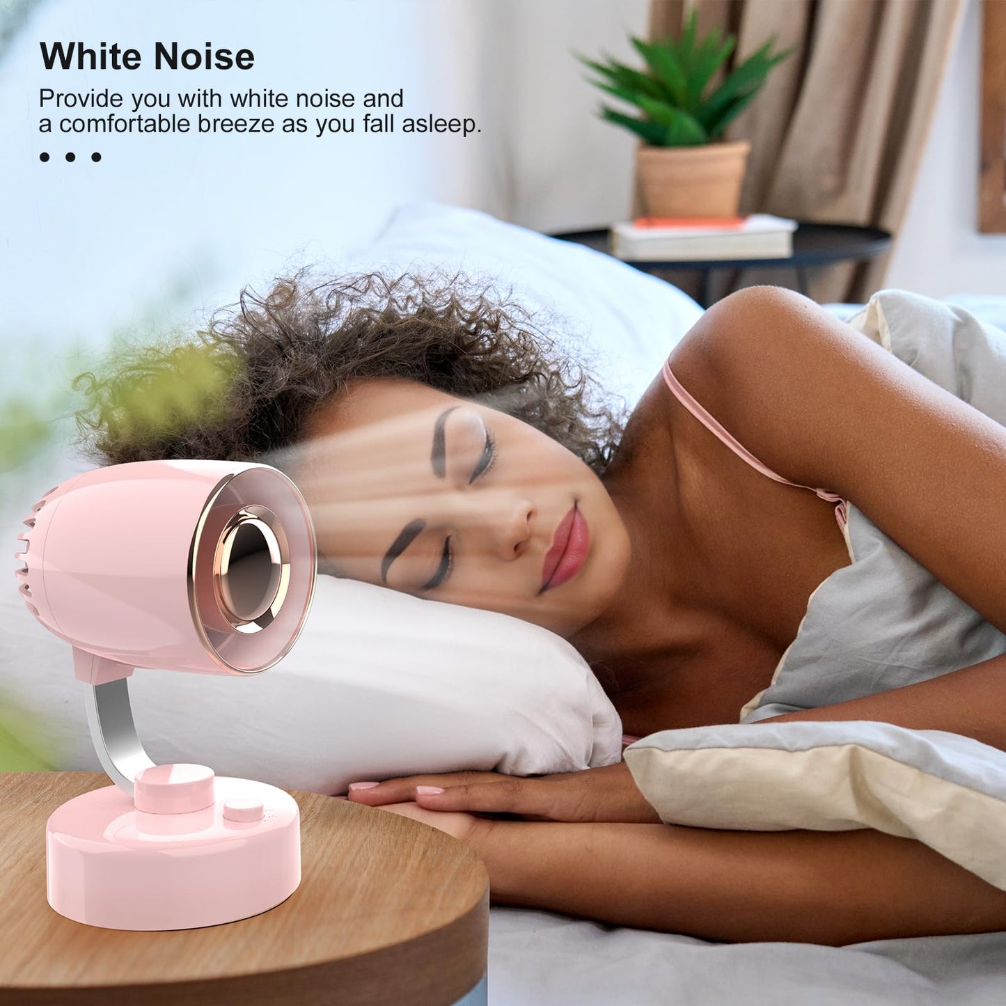 Mr. Young Quiet Portable Desk Fan - 4-Speed Adjustable 150° Oscillating USB-C Rechargeable Small Mini Fan with 10+ Hours Battery Life Perfect Table Fan for Home/Office/Dorm (Pink)