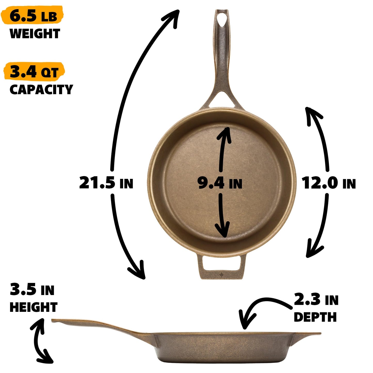 Stargazer 12-Inch Cast Iron Skillet | Made in USA, Seasoned, Premium Frying Pan for Grilling, Searing, Baking & More – Durable Cast Iron with Smooth Cooking Surface