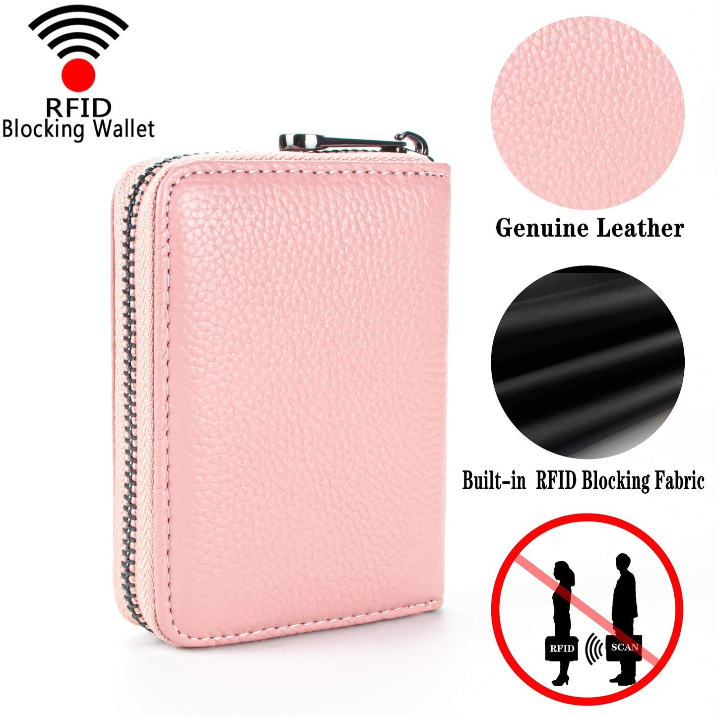 Aiyo Fashion Genuine Leather Credit Card Holder Wallet RFID Blocking Secure Card Case ID Case Organizer Zipper Wallet