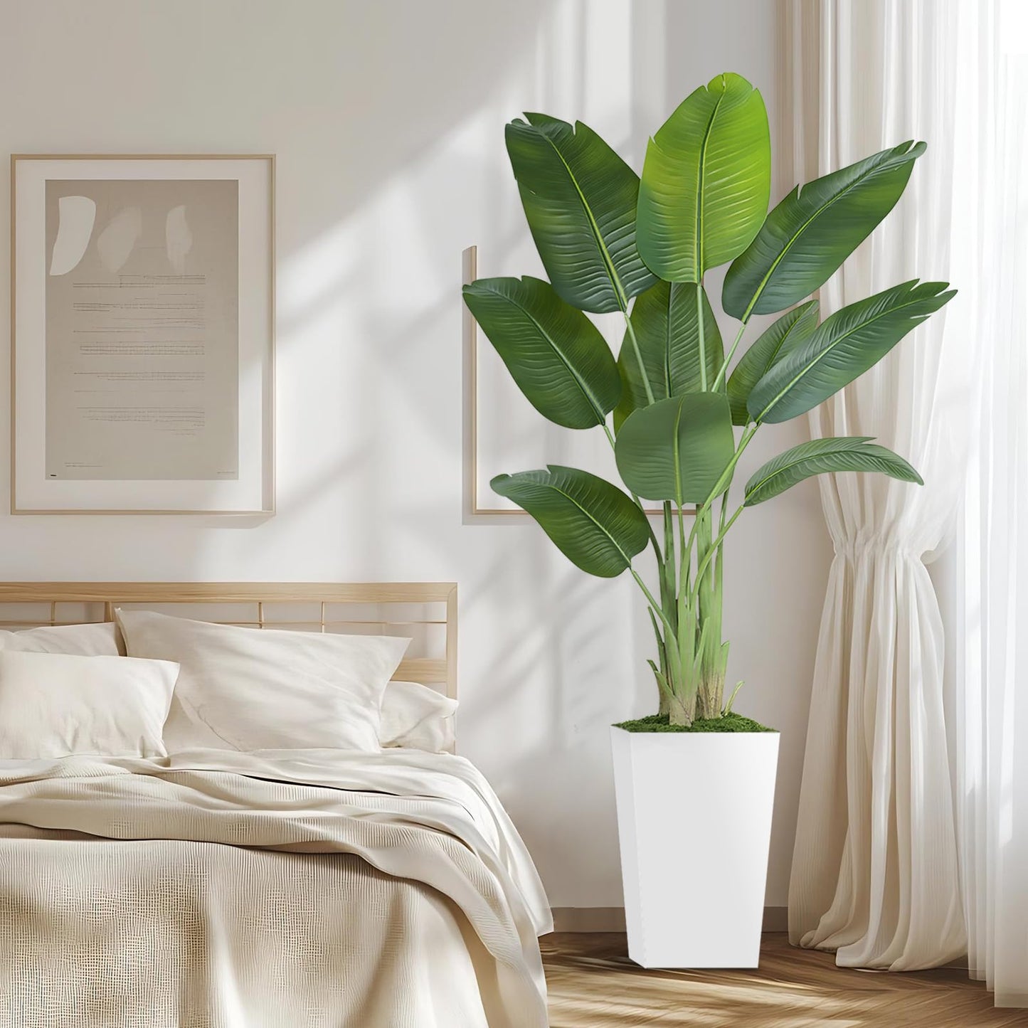 Lifelike Bird of Paradise Artificial Plant 6ft Faux Banana Leaf Tree with White Tall Planter for Home Decor - Perfect Indoor Silk Floor Plant for Living Room, Office, and Bedroom Ambiance Enhancement