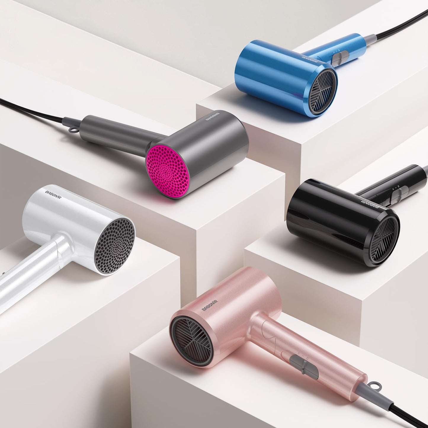 BABONIR Diffuser Hair Dryer, 1875W Fast-Drying, Foldable, Ionic Turbo Blow Dryer with Diffuser & Concentrator Nozzle, Compact, 3 Heat & 2 Speed Settings, 8FT Cord for Home Salon, Gray