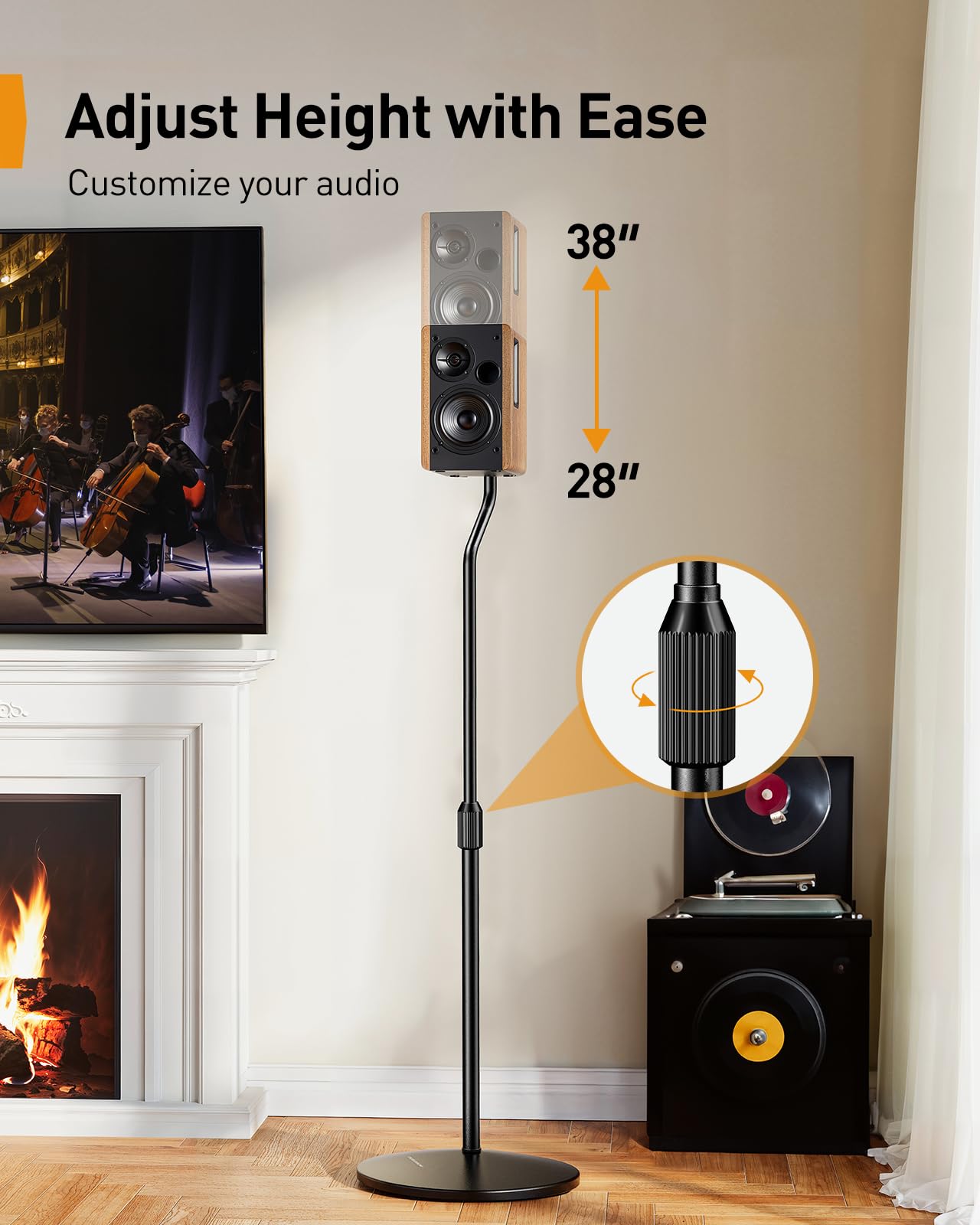 Perlegear Speaker Stand Pair, 28” to 38” Height Adjustable Surround Sound Speaker Stands for Small Bookshelf, Satellite Speakers, and Studio Monitors up to 5lbs, Tool-Free Floor Speaker Stand, PGSS11