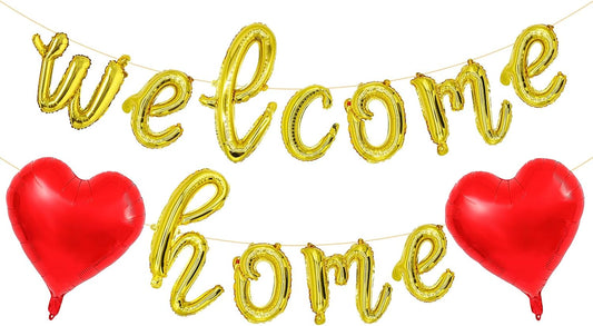 Welcome Home Balloon Banner for Homecoming Party Decorations, Gold