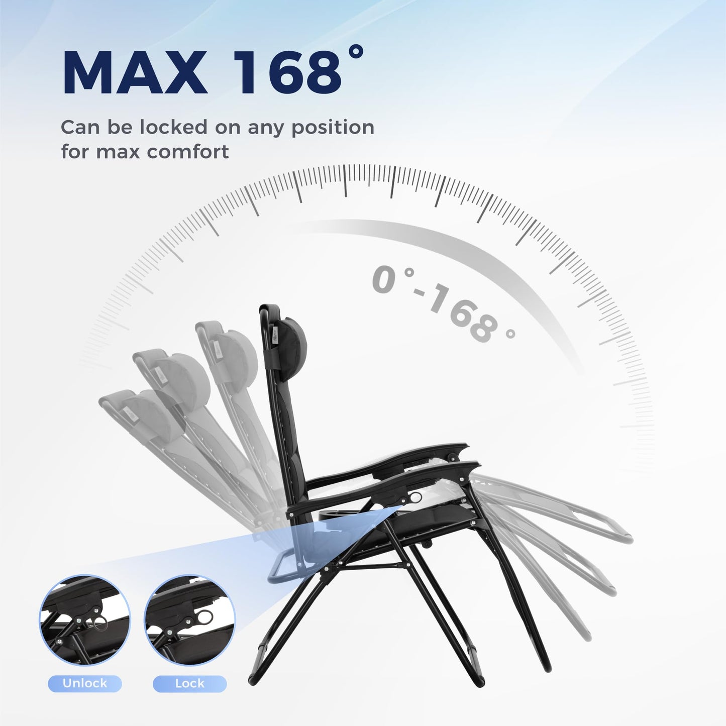 MAISON ARTS Oversized XXL Padded Zero Gravity Chair, Lawn Outdoor Lounge Chairs Set of 2, Foldable Recliners 28" Wide Seat Anti-Gravity for Patio Camping Poolside Yard, Support 400lbs, Grey & Black