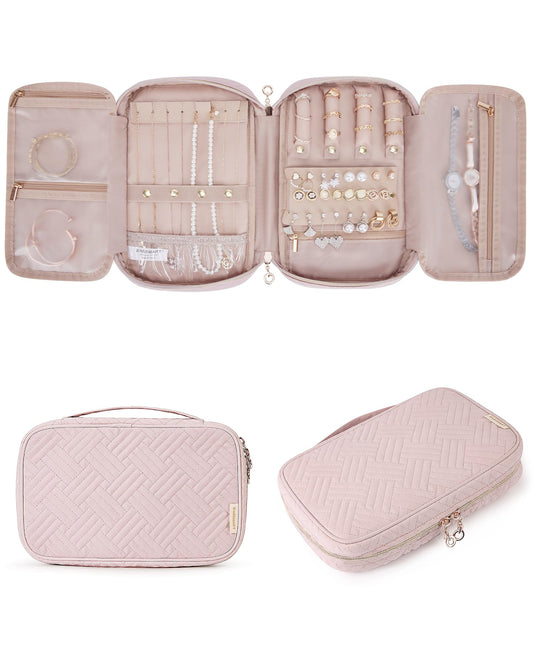 BAGSMART Jewelry Organizer Case Travel Jewelry Storage Bag for Necklace, Earrings, Rings, Bracelet, Soft Pink