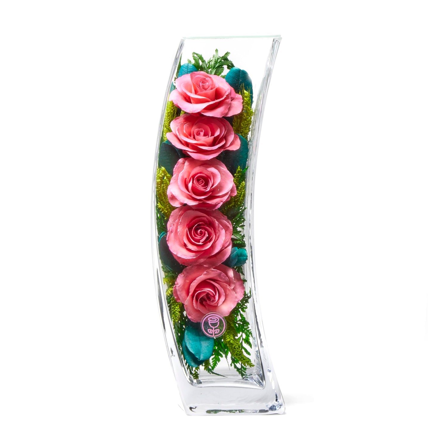 In Flores Veritas | Fresh Cut Preserved Roses in a Sealed Glass Vase | Long Lasting Bouquet Stays Fresh for 5+ Years | No Water Needed | Allergy Free | Unique Present Gift (FOMO Pink)